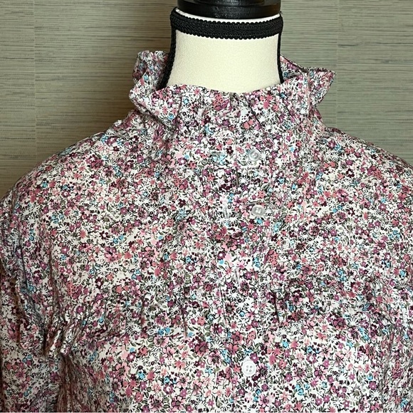 The Shirt Rochelle Behrens Elizabeth Size XL Button Up Ruffle Pink White Floral - Picture 5 of 10